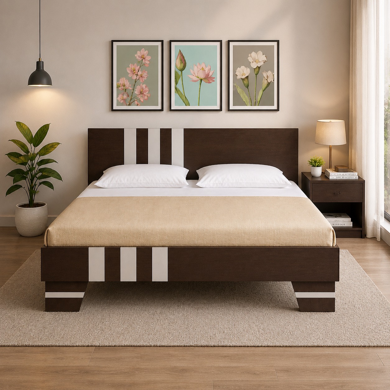 Napster Queen Bed with Storage Walnut Finish
